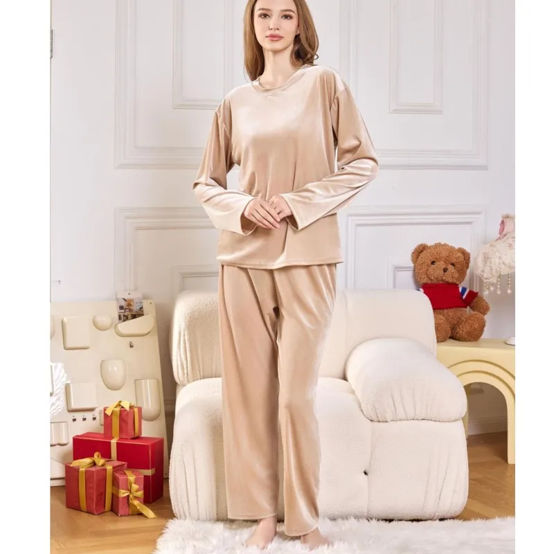 

Women's Home Wear Suit Autumn And Winter Gold Velvet Long-sleeved Trousers Pajamas Women's Suit Can Be Worn Outside