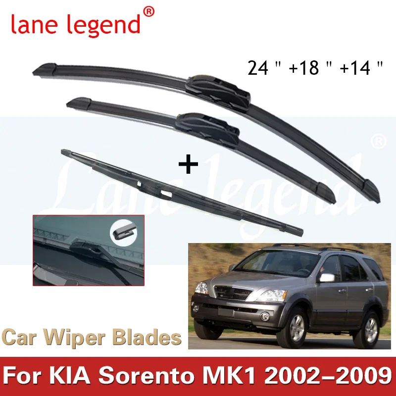 

For Kia Sorento MK1 2002-2009 Car Front Rear Wiper Blades Soft Rubber Windscreen Wipers Auto Windshield 24"+18"+14" 2007 2008