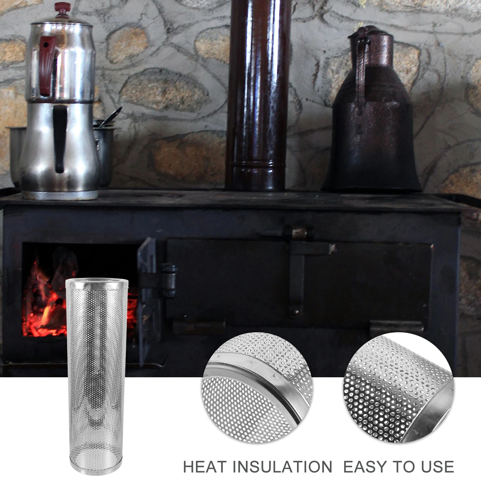 

38cm Stainless Steel Stove Pipe Protective Mesh Cover Heat Resistant Chimney Guard for Rural Wood Stoves Fireplace Outdoor