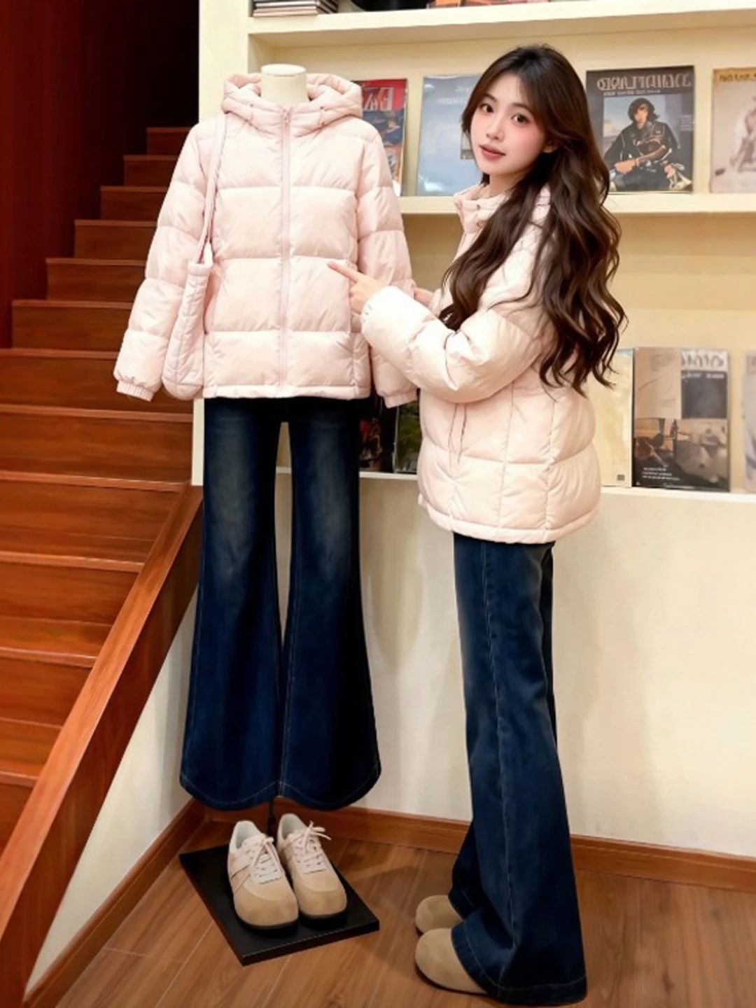 

Модная корейская женская хлопковая стеганая куртка с длинными рукавами, на молнии, с капюшоном, удобная, дышащая, стильная верхняя одежда