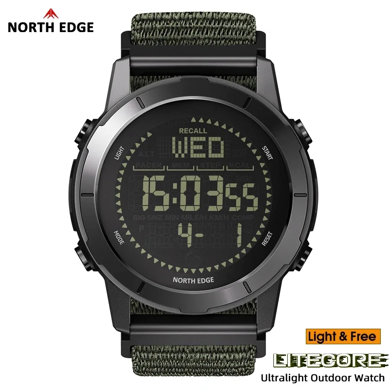 NORTH EDGE 2027 LITECORE Men's Digital Watch Sports Super Light Outdoor Compass Pedometer Waterproof 50M Electronics Wristwatch