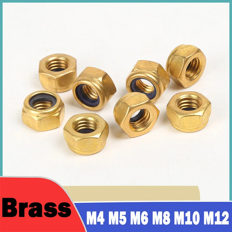 1~10Pcs M4 M5 M6 M8 M10 M12 Brass Hex Nylon Insert Lock Nut Self-locking Locknut Copper Hex Self-locking Nylock Nut