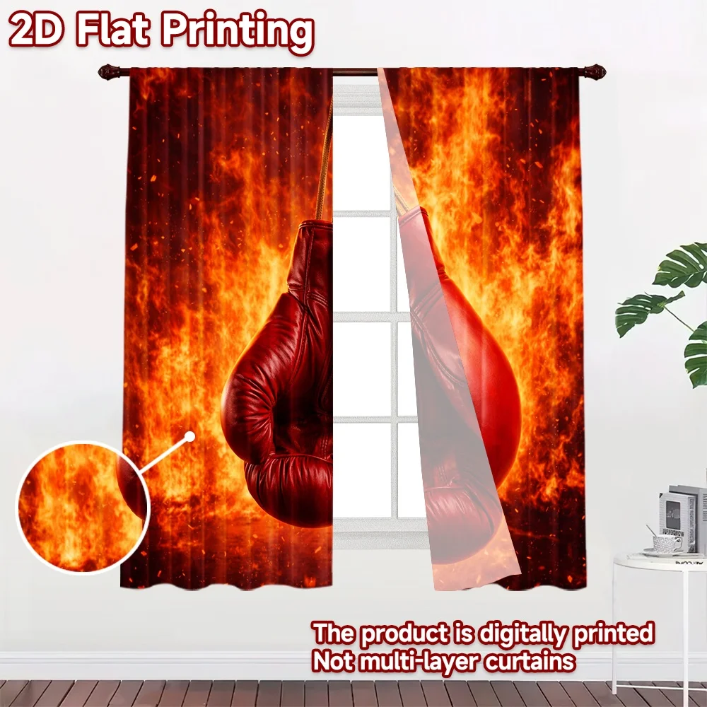 2D flat printing 2pcs Curtain Curtain Fiery Red Boxing Gloves Digital Printed Polyester Drapes Festive Wall Decor for Holiday
