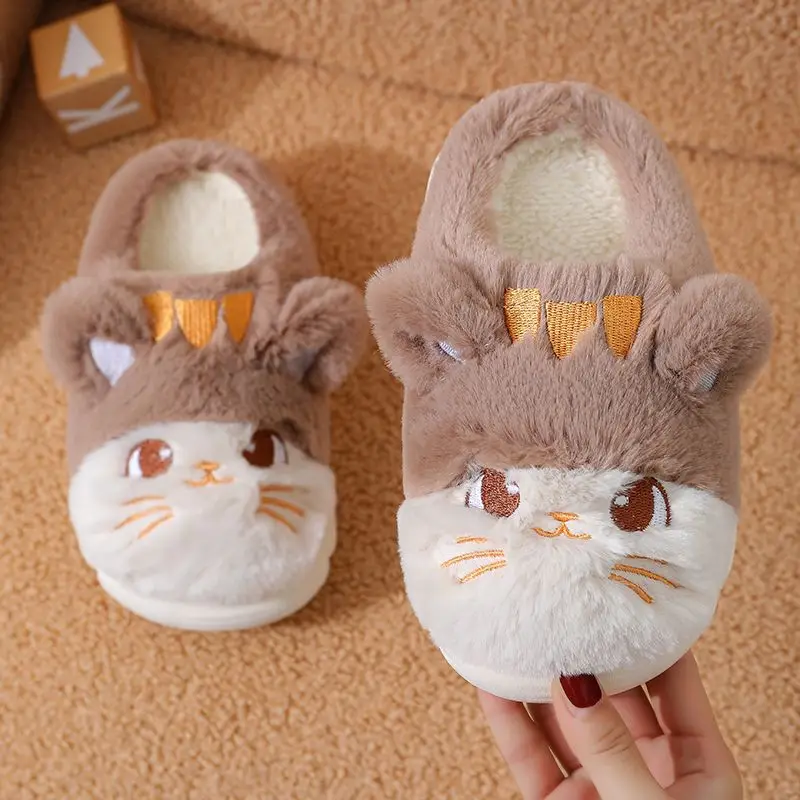 Feerldi-Zapatillas de dibujos animados de gato para niños, chanclas planas de alta calidad, pantuflas suaves de Interior de gatito pequeño encantador