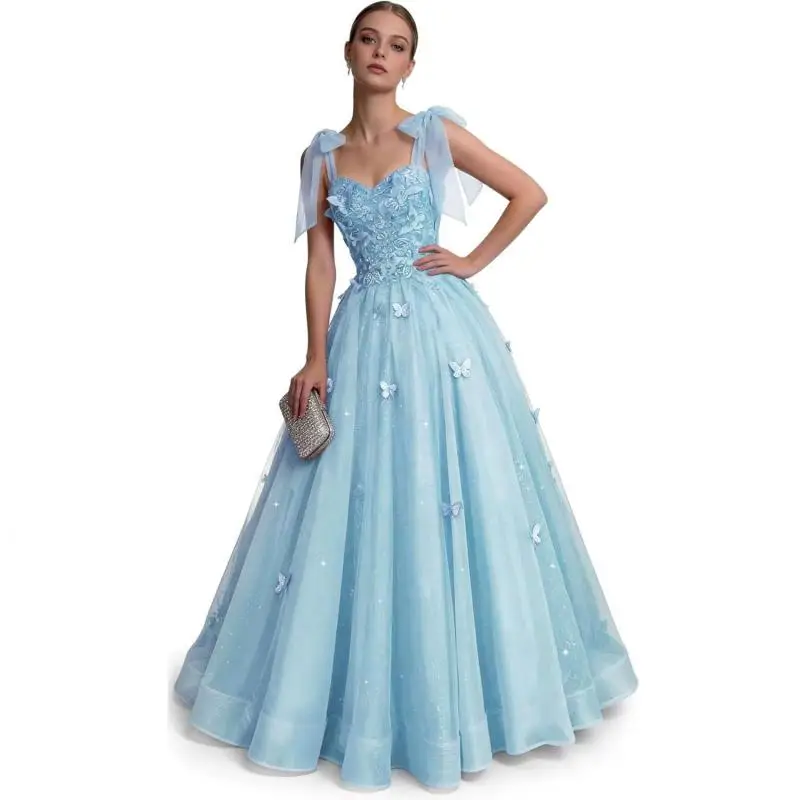 Thin Shoulder Strap Colorful Yarn Sparkling Sleeveless Sheer Dress For Dance Coming Of Age Party 3d Butterfly Dress Customized