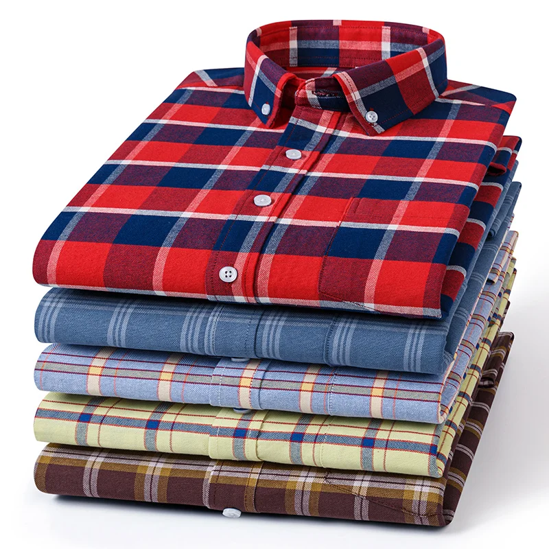 

Men's 100% Cotton Regular-Fit Long-Sleeve Pocket Oxford Button Down Casual Dress Checked Soild Plain Shirts and Blouses