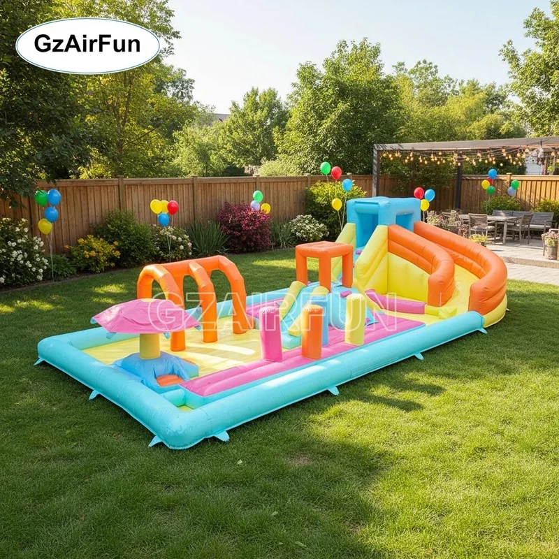 GZAIRFUN Hot Picks Customized Colorful Soft PVC Inflatable Water Park Splash Pad Bounce Slide Obstacle Ball Pit Outdoor