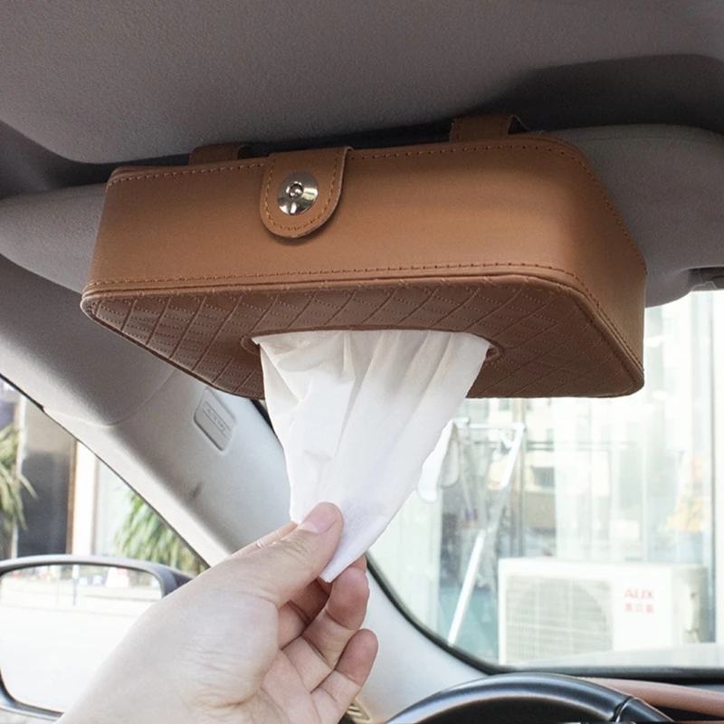 652F Sun Visor Tissue Box Holder Leather Car Tissue Holder for Sunshades Toilet Paper Holder Auto Tissue Case Wipe Dispensers