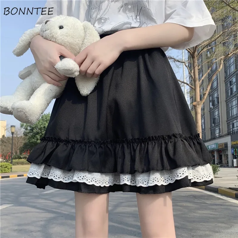 Lolita Style Skirts Women Kawaii Girls Lace Design Fashion Simple Mini All-match Japan Casual Loose High Waist Ball Gown Faldas