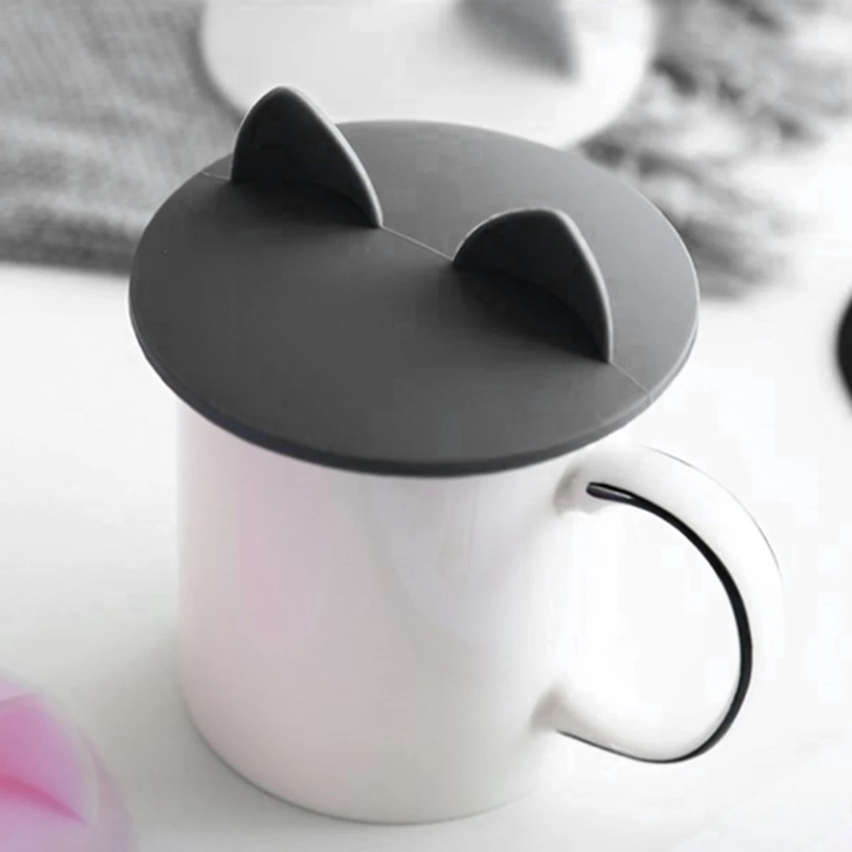 

2pcs Cat Ear Cup Lid Silica Dust Proof Cover 10cm White Reusable Keeps Warm Cold Fits All Smooth Rims Kitchen Bar Accessories