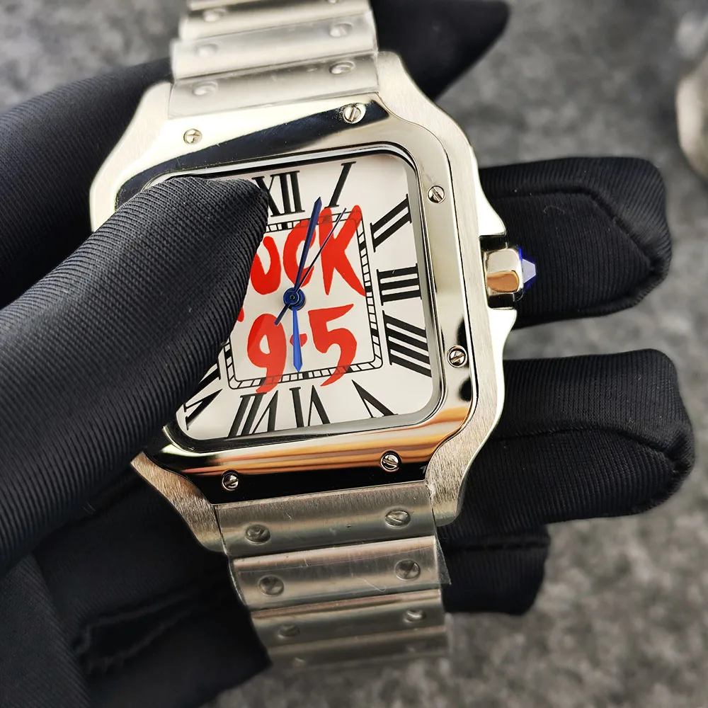 Hot NH35 Watch Square Case Customized Logo Men's Stainless Steel Automatic Mechanical Watch, Suitable for NH35 Movement Watches
