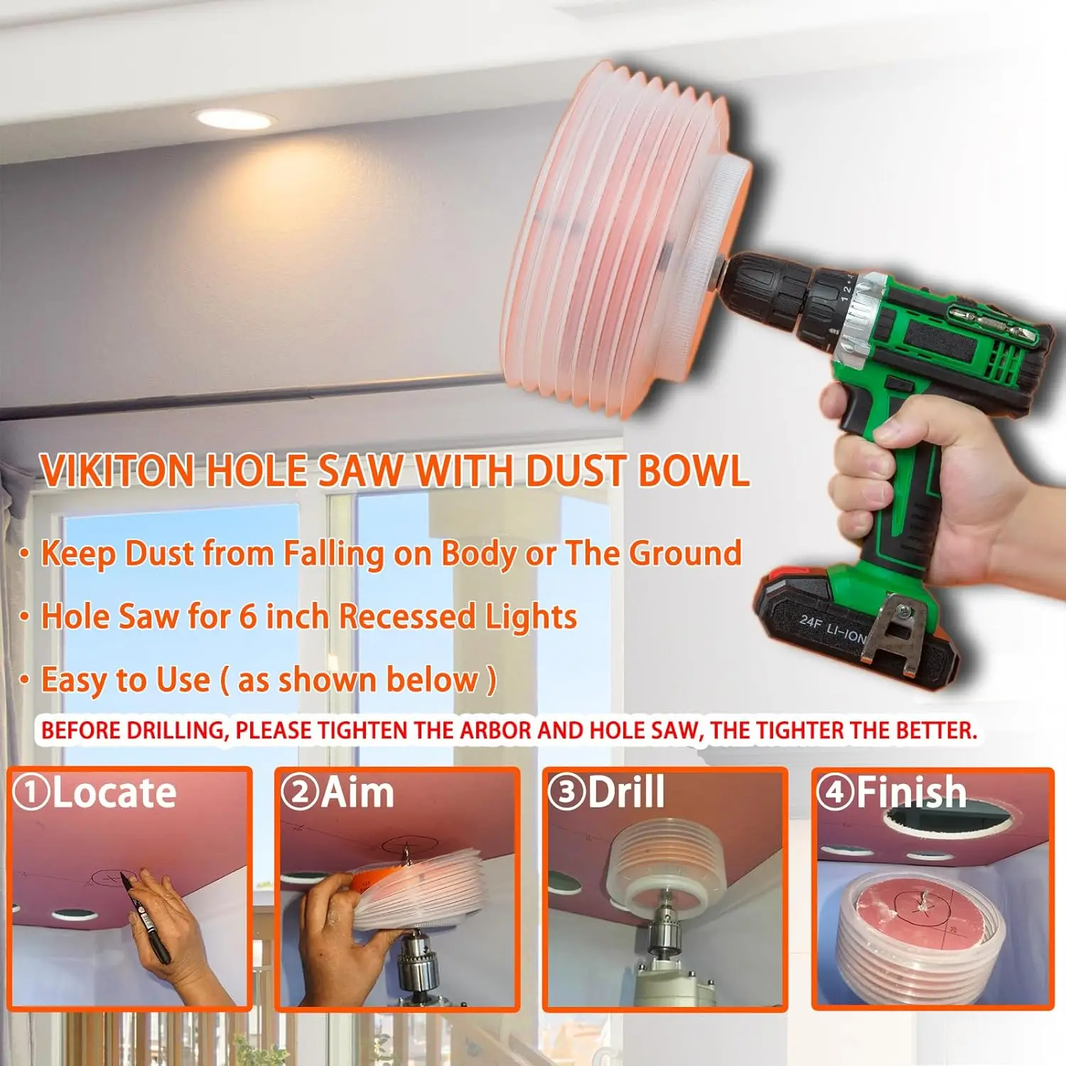 

6-1/4 Inch Hole Cutter with Dust Bowl Catcher for Led Recessed Lighting 6 Inch and Wood Metal Drywall, Bi-Metal Construction