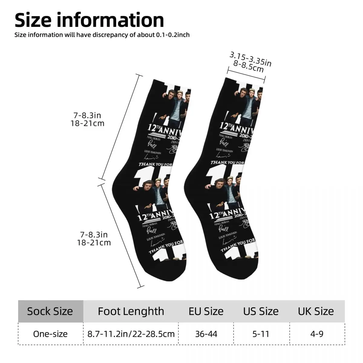 Funny Unisex Sock for Men Hip Hop Harajuku O-One Band D-Direction Happy Seamless Pattern Printed Boys Crew Sock Novelty Gift