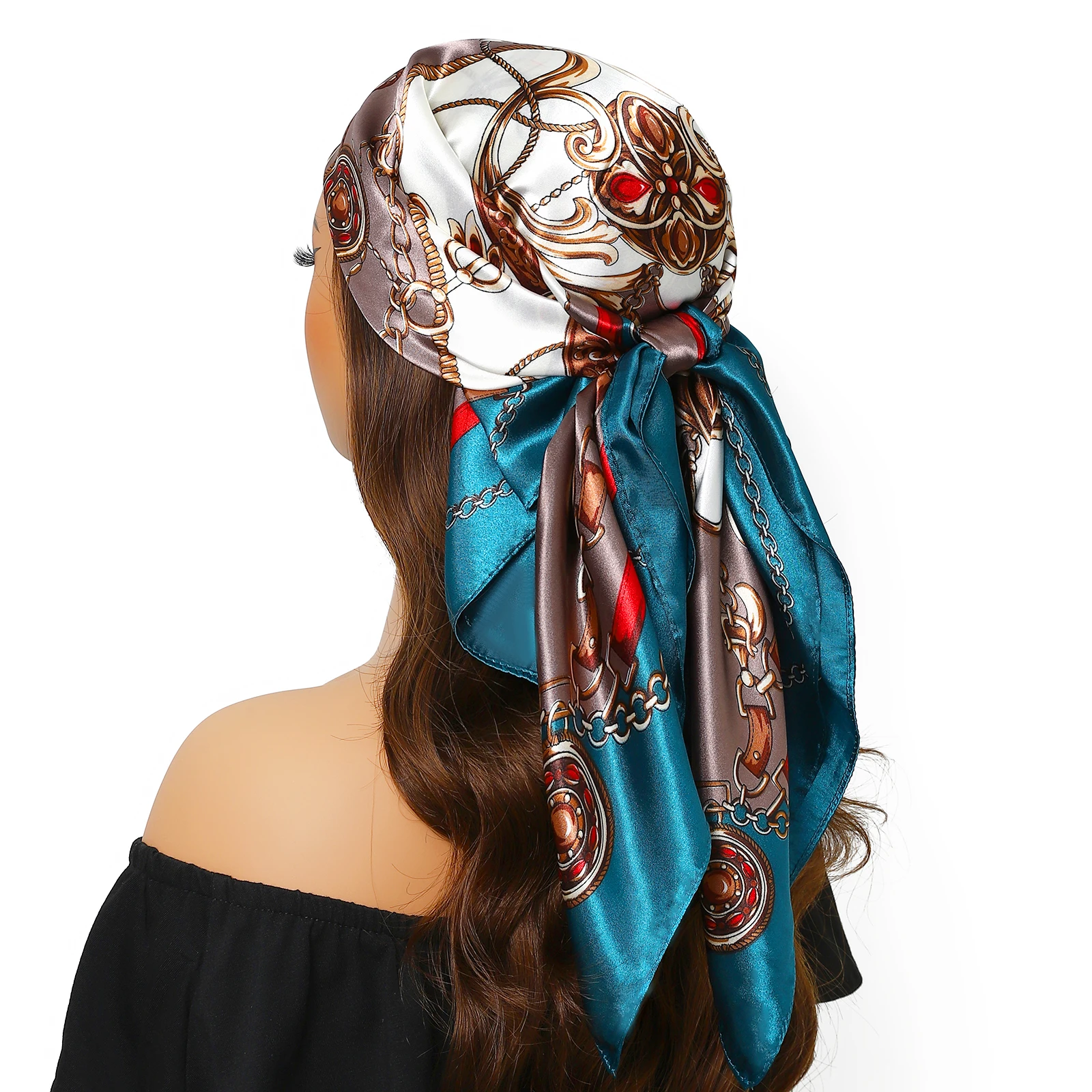 Silk Head Scarf Women Luxury Fashion Hair Scarve Summer Foulard Femme Satin Shawl Kerchief 90cm Square Headscarf Bandana