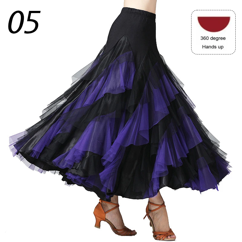 Vrouwen Spaanse Flamenco Jurk Ballroom Wals Rok 360 Graden Gelaagde Grote Schommel Dans Rokken Praktijk Stage Performance Kostuum