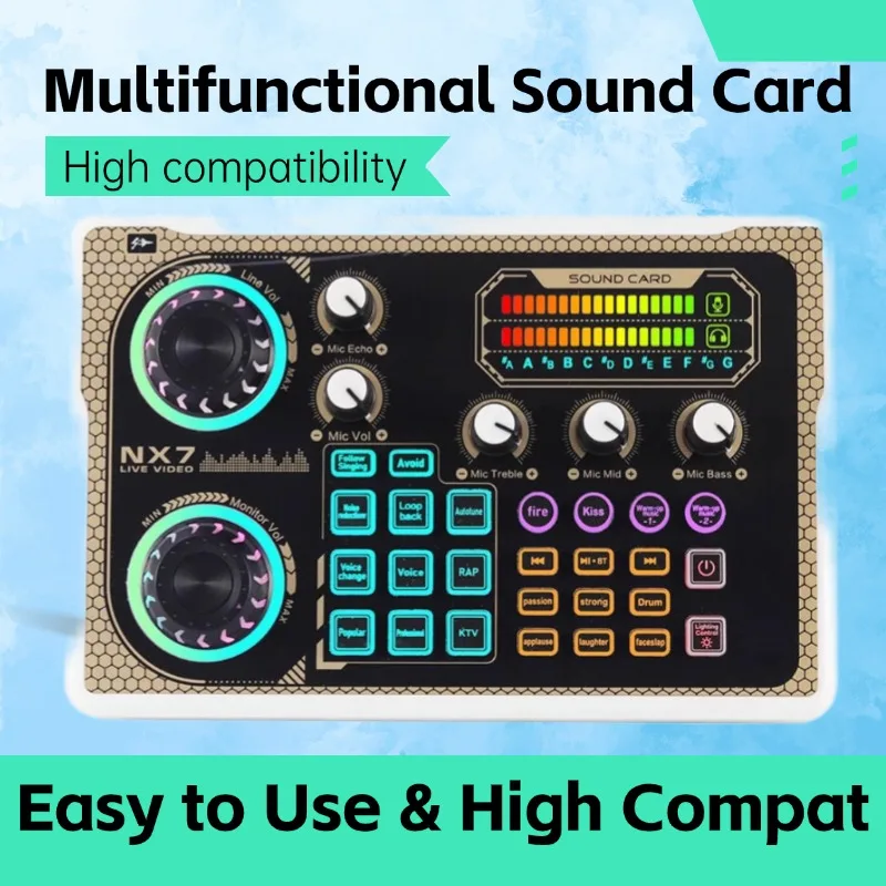 

Hosabely NX7 Sound Card For PC Smartphone Laptop Computer Vlog Recording Live Streaming
