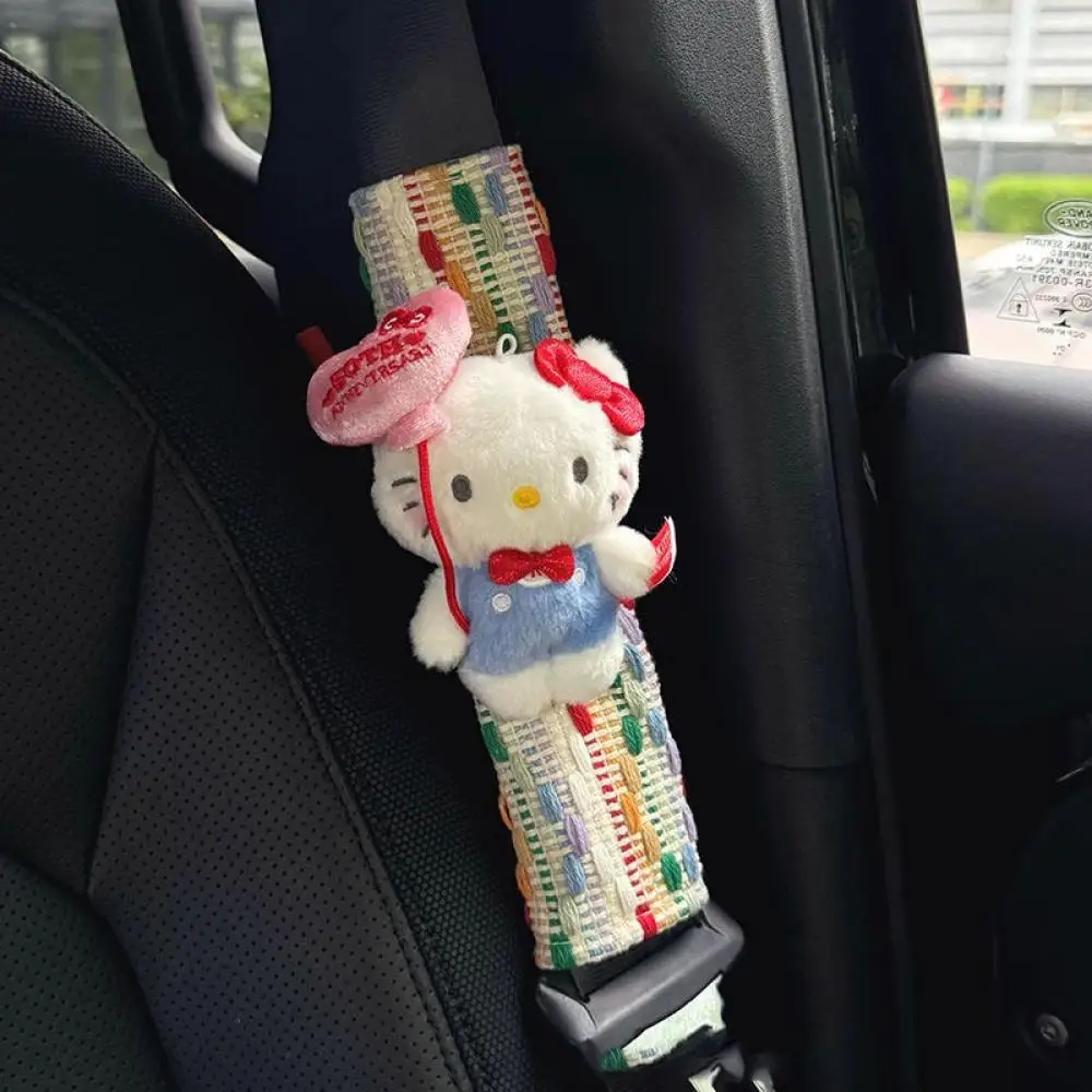 Anime Hellokittys Car Shoulder Protector Plush Doll Auto Rearview Mirror Pendant Decoration Accessories Car Seat Belt Cover