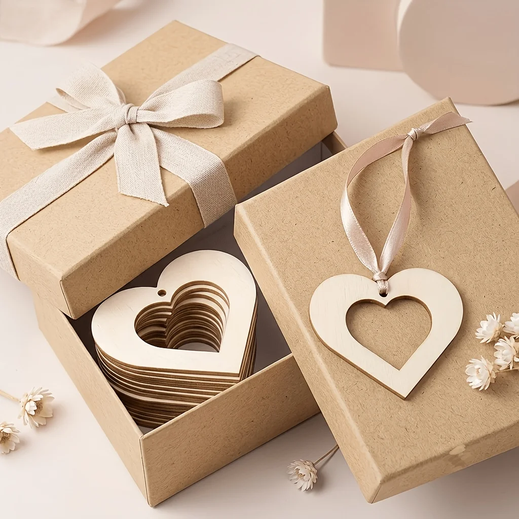 20pcs Wooden Cut‑Out Heart Ornaments, DIY Painting Doodle Pendants for Valentine Party Home Garden Holiday Hanging Decor