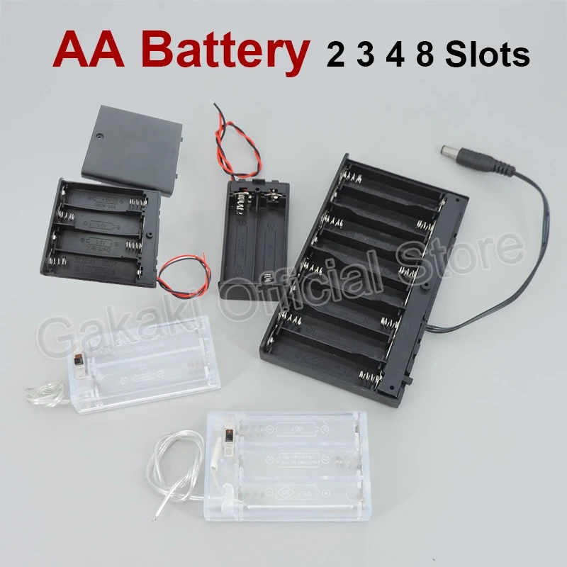 AA Battery Transparent Black 2xAA 3xAA 4XAA 8AA Power Storage Case Box Holder Leads for DIY Repair Tools