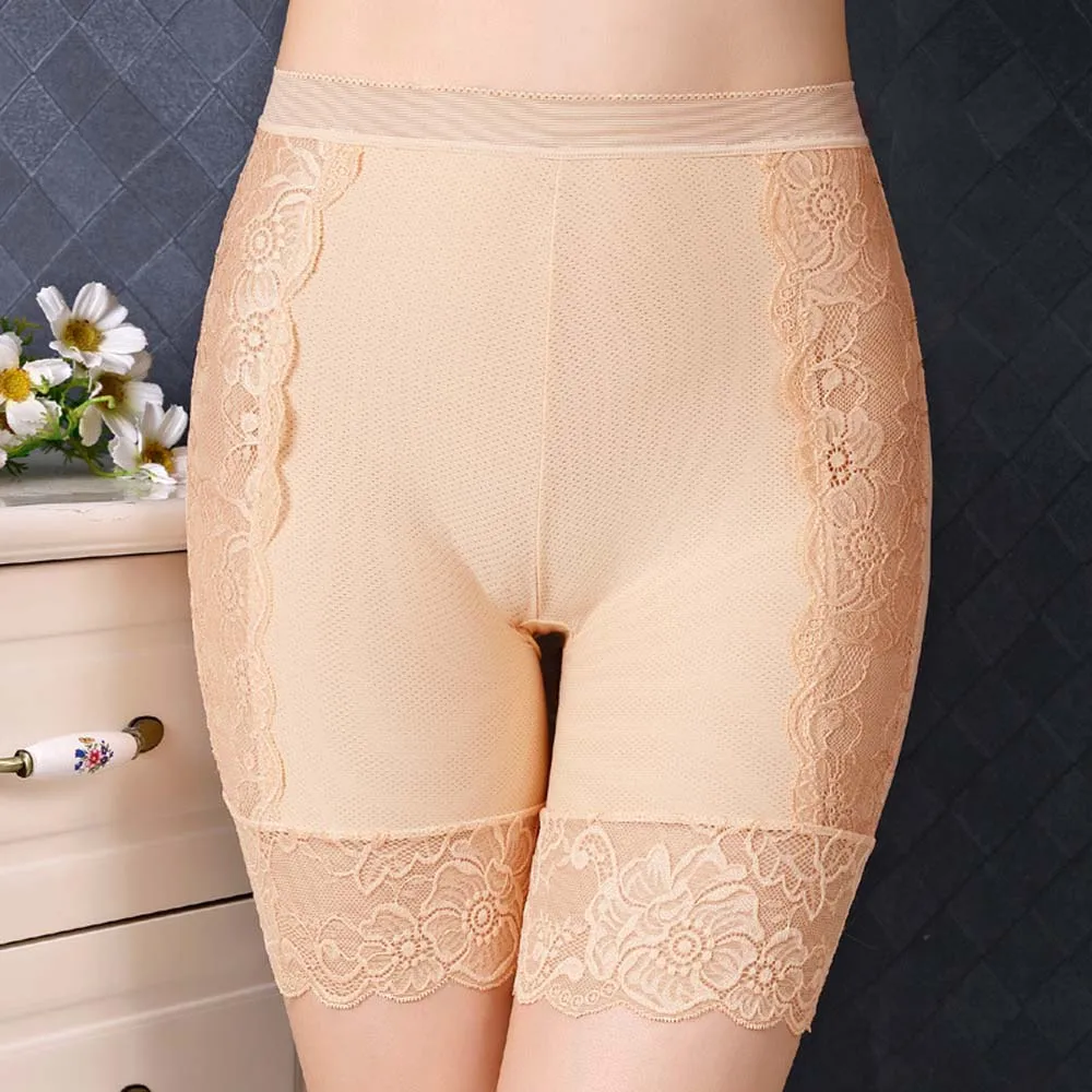 Summer Korean Flower High Waist Lace Ice Silk Safety Short Pants Stretch Shorts Intimates Women Briefs