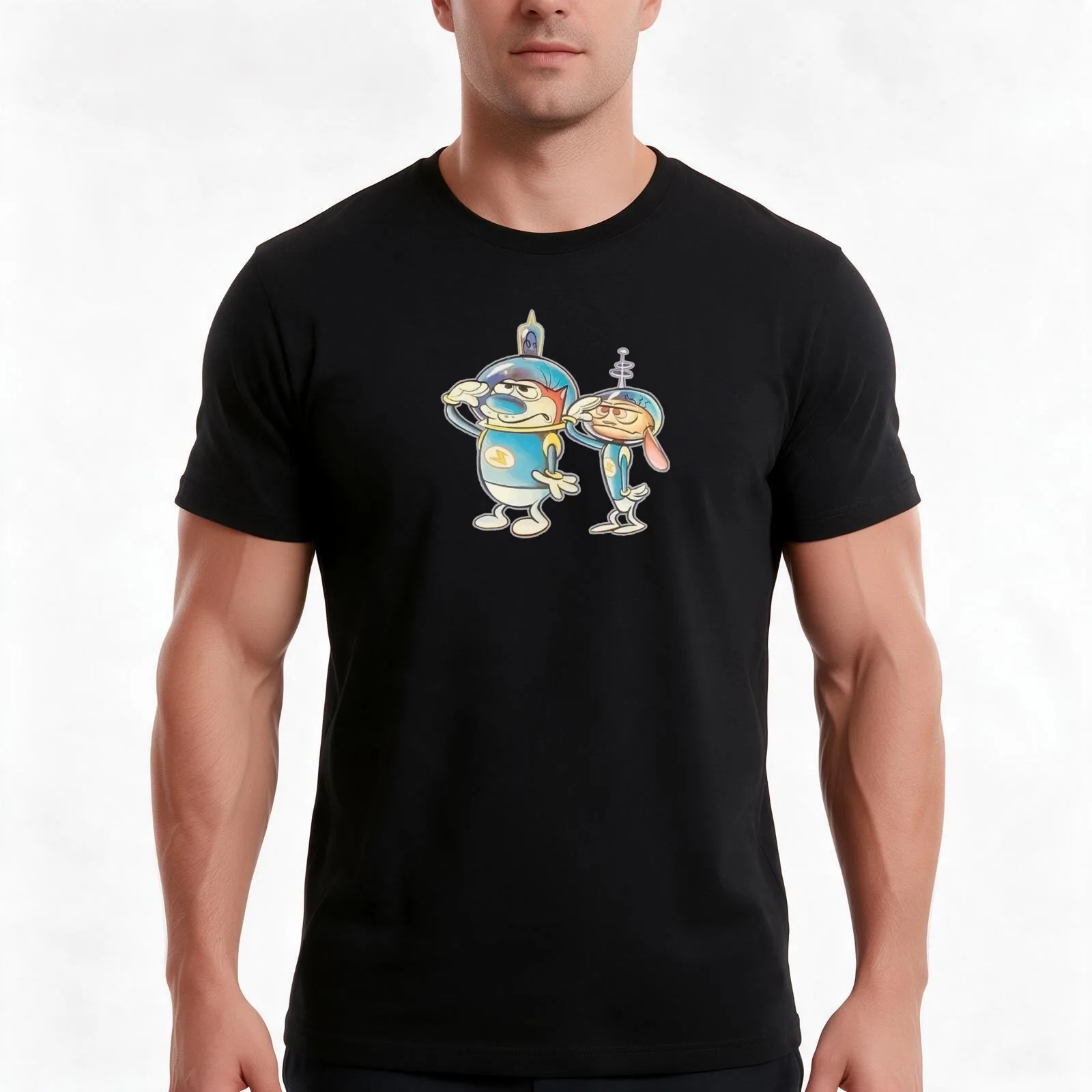 Ren and Stimpy Space Buddies T-Shirt, Summer Casual Cotton Tee, Oversized Streetwear Tops, Vintage Graphic Print, 100% Cotton