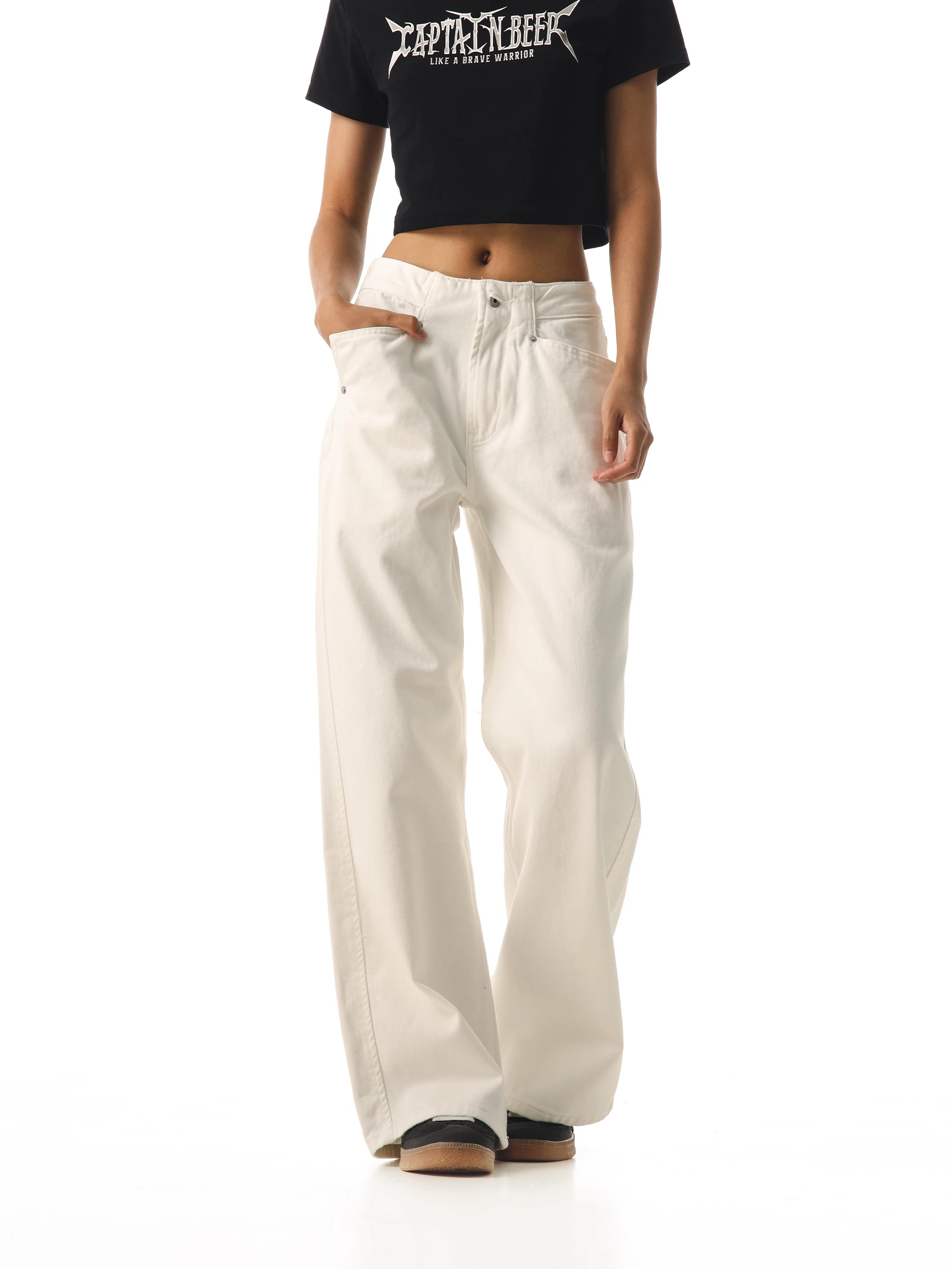 

CCAPTAINBEER американские белые джинсы женские повседневные утягивающие прямые брюки универсальные базовые осенне-зимние джинсовые брюки