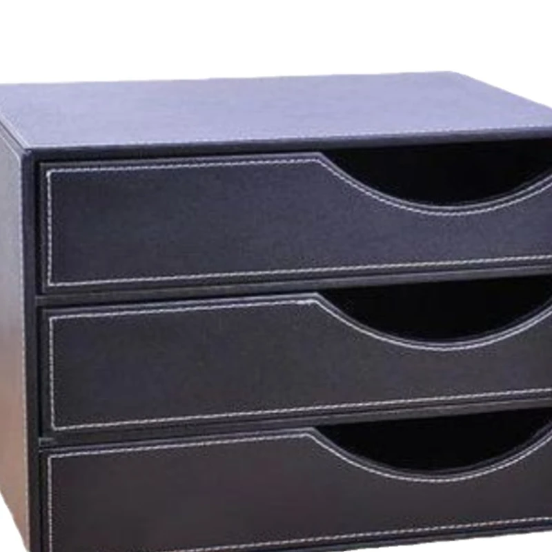 Leather desktop storage box A4 data rack organizer with three layers of storage cabinets