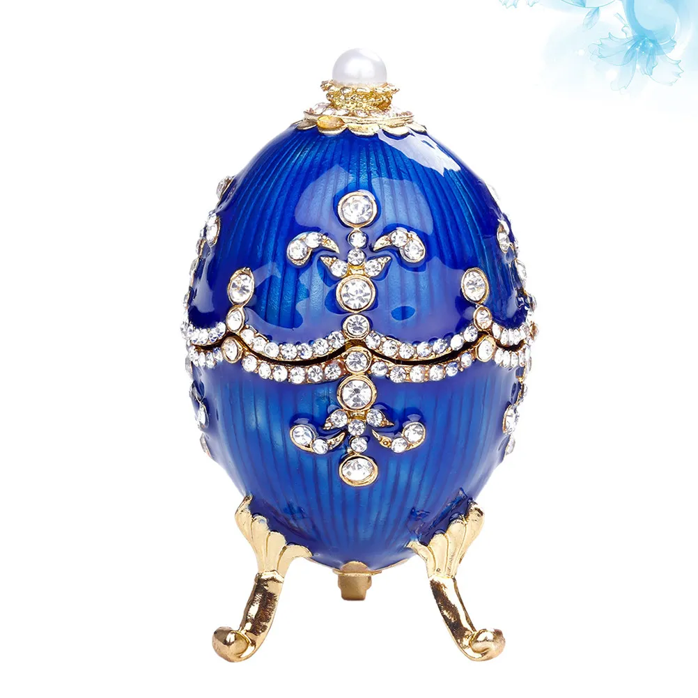 

1Pcs Metal Craft Jewelry Box Egg Shape Alloy Rhinestone Small Trinket Case Jewelry Organizer Desktop Storage for Women