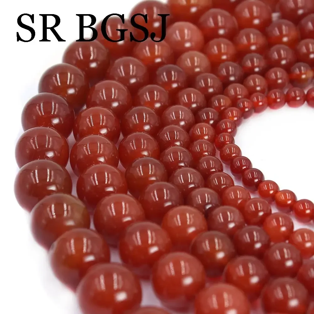 4 6 8 10 12 14 16 20mm Red Agat Gems Genuine Natural Round Stone DIY Jewelry Beads Strand 15