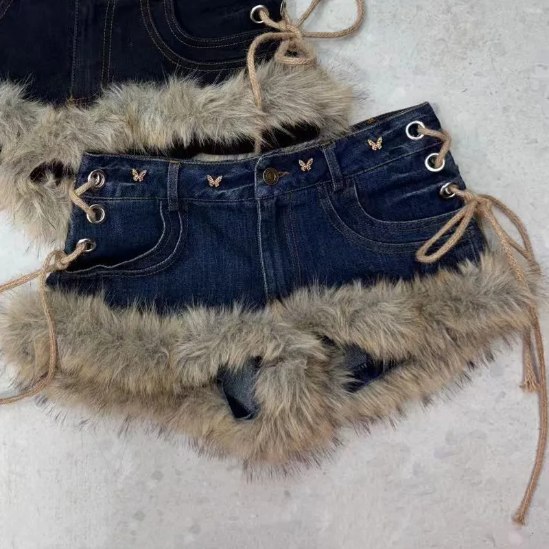 ANJY 2025 Otoño Invierno nueva moda mujer ropa de calle chica caliente deshilachado con cordones ajustado Sexy pantalones cortos de mezclilla tendencia Chic Ins Casual A16542