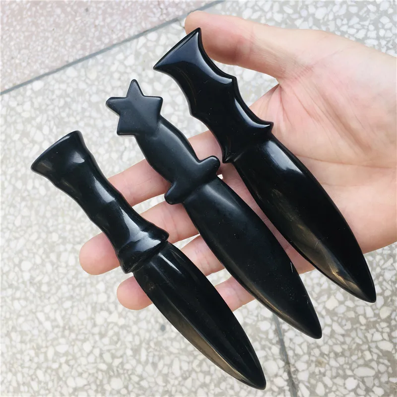 Natural Obsidian Dagger Healing Crystal Protection Stone Handmade Knife Men Gifts Magic Talisman Sword Witch Supplies Decoration