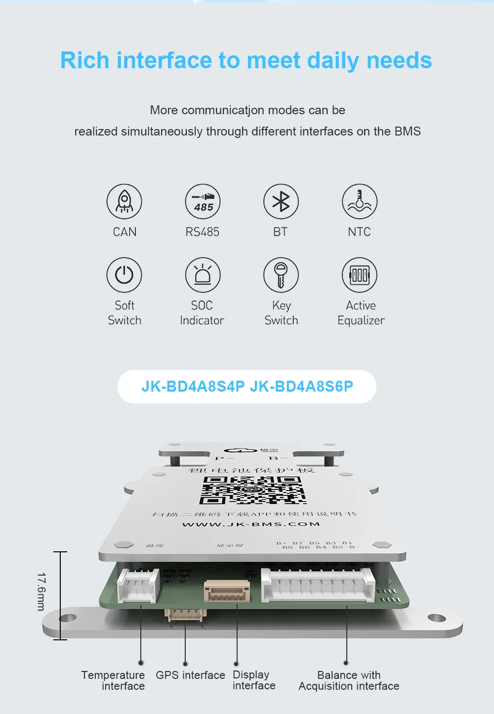 JIKONG BMS 4S 5S 6S 7S 8S Lifepo4 BMS 12V 24V mit 0,4A aktivem BMS 40A 60A Lifepo4 Li-Ion Lto Batterie Smart BMS – Detail 6