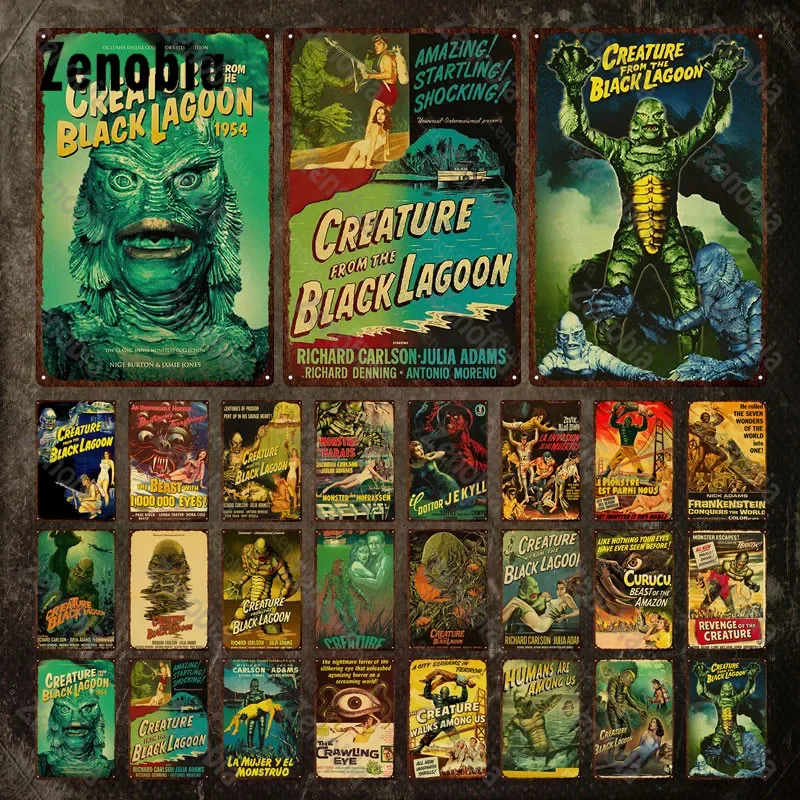 Movie Metal Signs Creature From The Black Lagoon Tin Sign Monster Thriller Suspense Movie Vintage Plaque for Bar Pub Home Decor