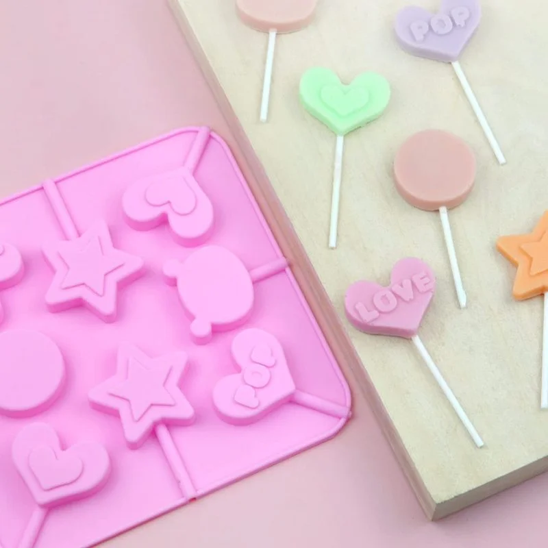 Heart Lollipop Mold Candy Silicone Mold DIY Double Heart Star Love Circle Shell Bear Butterfly Chocolate Cake Baking Tool