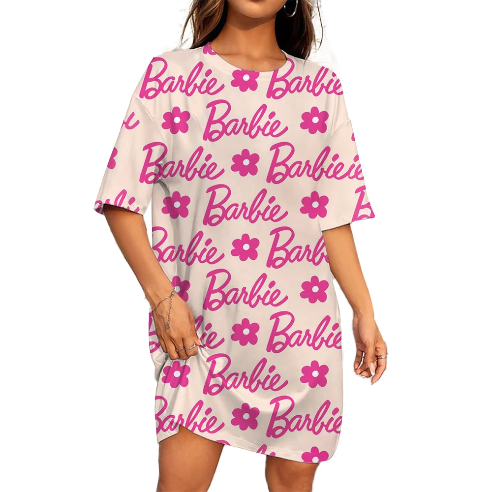 Fashion Barbie Princess print Women Dress Casual Short Sleeve O-Neck Print Loose A-Line Dress Summer Casual Sundress