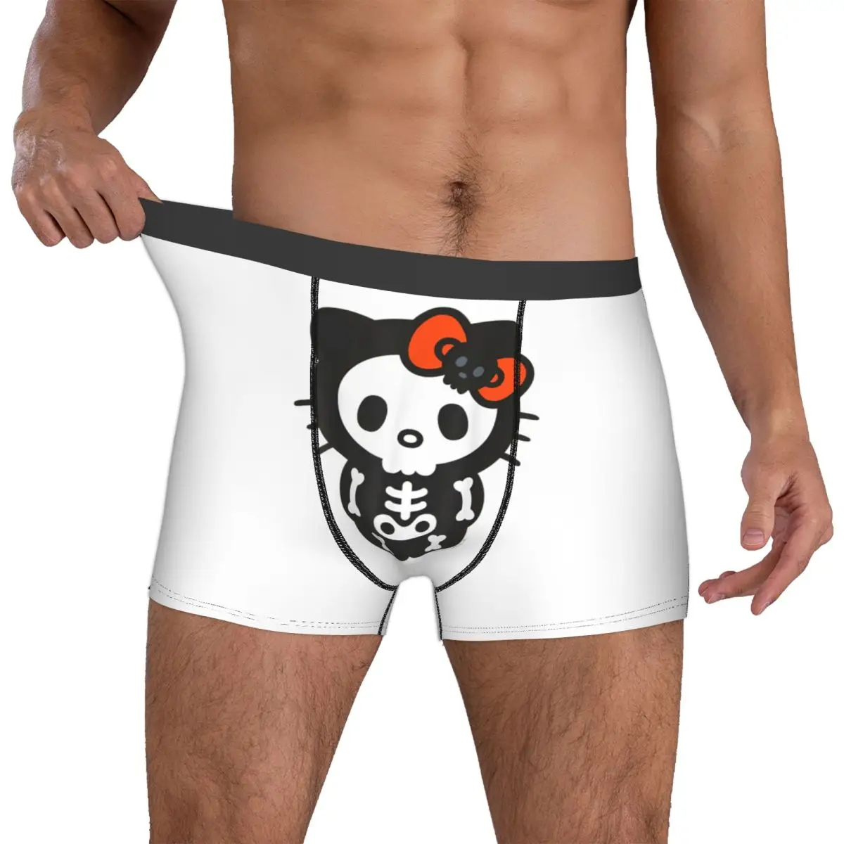 Bóxer de Halloween con esqueleto de Hello Kitty para hombre, ropa interior divertida, edredón, suave, accesorios, novedad, regalo