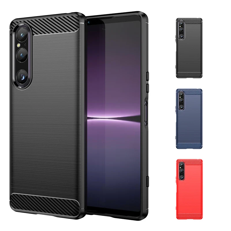 For Cover Sony Xperia 1 V Case For Sony Xperia 1 V Capas New Carbon Fiber Phone Back Soft TPU For Fundas Sony Xperia 1 V Cover