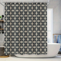 Modern Classic Retro Pattern Shower Curtain Set for Bathroom Decor – Black Beige Geometric Print Fabric Waterproof Bath Liner Ho