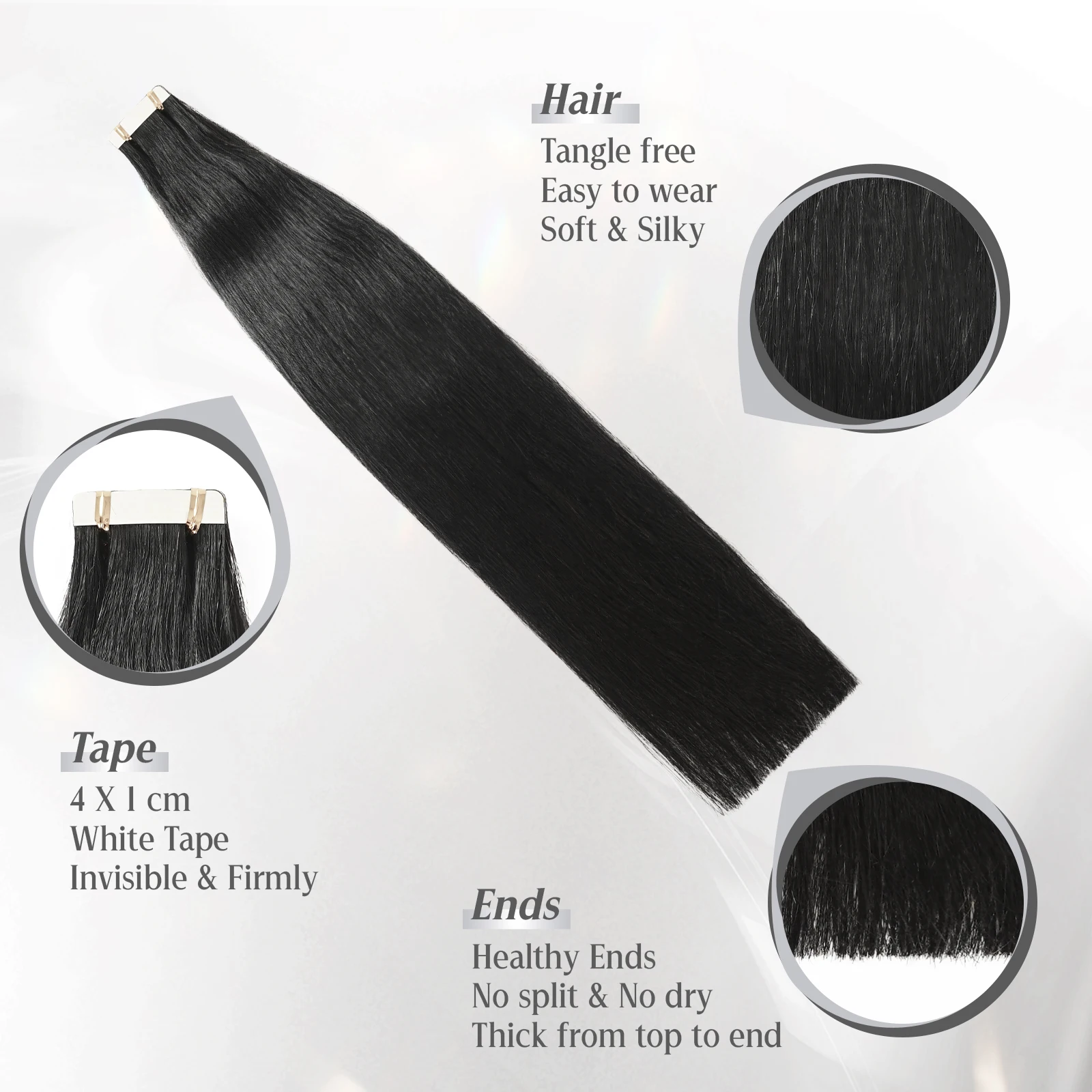 Wacur Straight tape In Hair Extension Yaki Straight Tape Extensions 50g/pack 20pcs Natural Virgin Remy Hair,Natural Invisibility