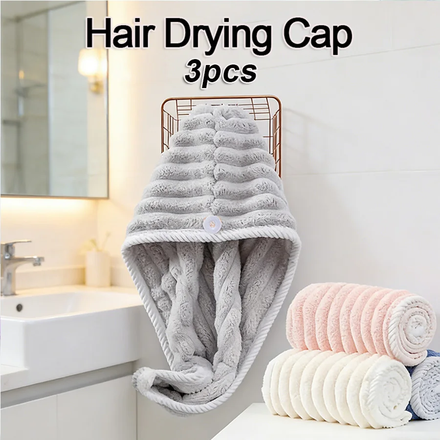 3pcs Premium Hair Drying Cap Soft Absorbent Quick-Drying Microfiber Hair Towels  Ideal for Frizzy Hair Care