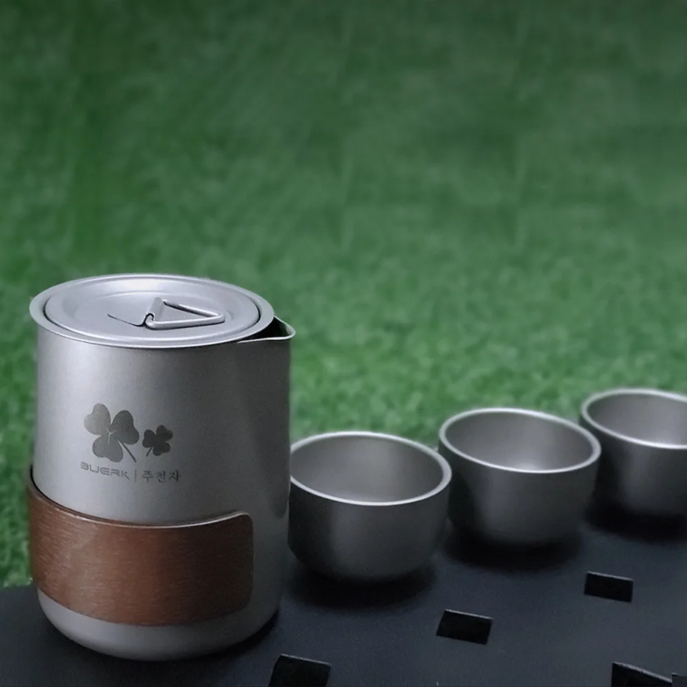 Titanium Alloy Cup Portable Travel Tea Set Outdoor Camping Tea Brewing Cup 1pc Titanium Cup and 3pc Teacup Outdoor Tableware