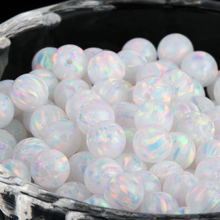 5 Pieces White Opal Beads Synthetic Opal OP17 Loose Ball for Jewlery Making