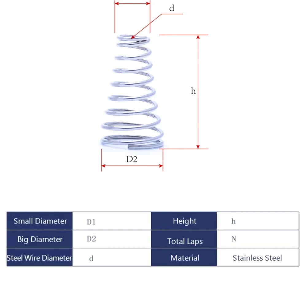 Wire Diameter 0.4 0.5 0.7-2.0mm 304 SS Tower Springs Conical Cone Pressure Positioning Components Hardware Accessories Spring