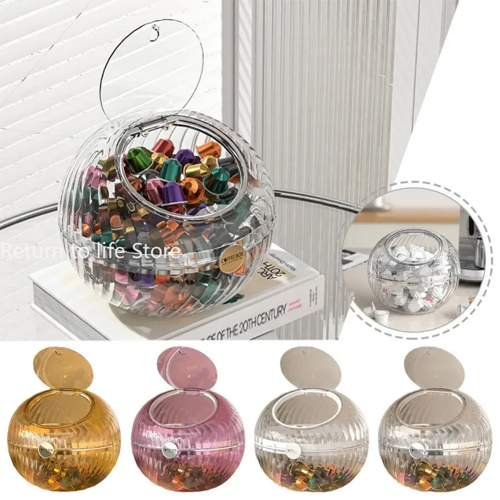 Transparent Spherical Coffee Capsules Storage Box Large Desktop Open With Capacity Decoration Lid Jar Organizer Candy Snack