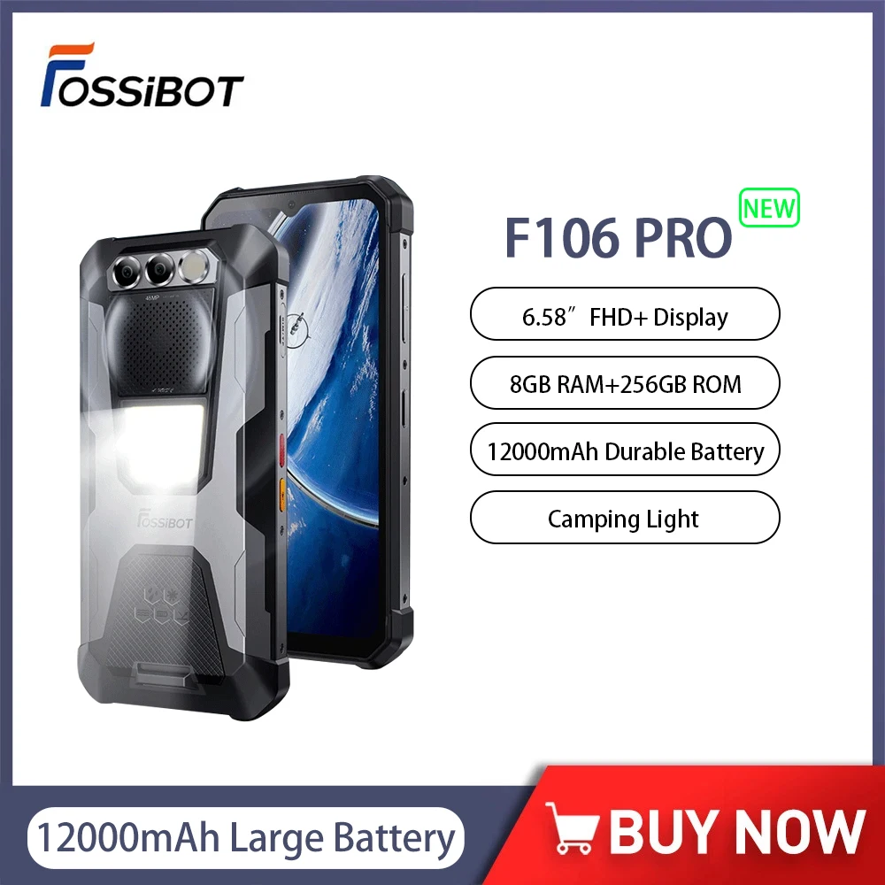 

FOSSiBOT F106 PRO Rugged Smartphone Android 14 15GB+256GB Mobile Phones 6.58”FHD+ 12000mAh 20MP Night Vision Cell Phone On Sale