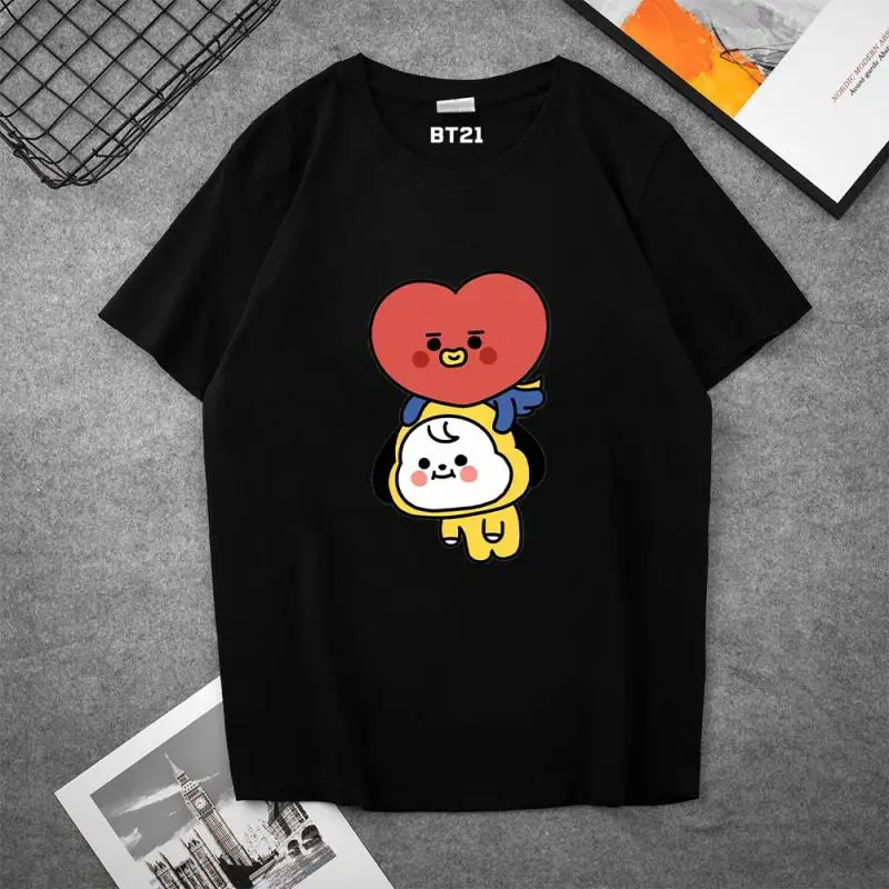 Anime Cartoon Bt21 Women\'s Short Sleeve Y2K Summer New Simple Fashion Printed Top Korean Style Loose T-Shirt Couple Wear Gifts