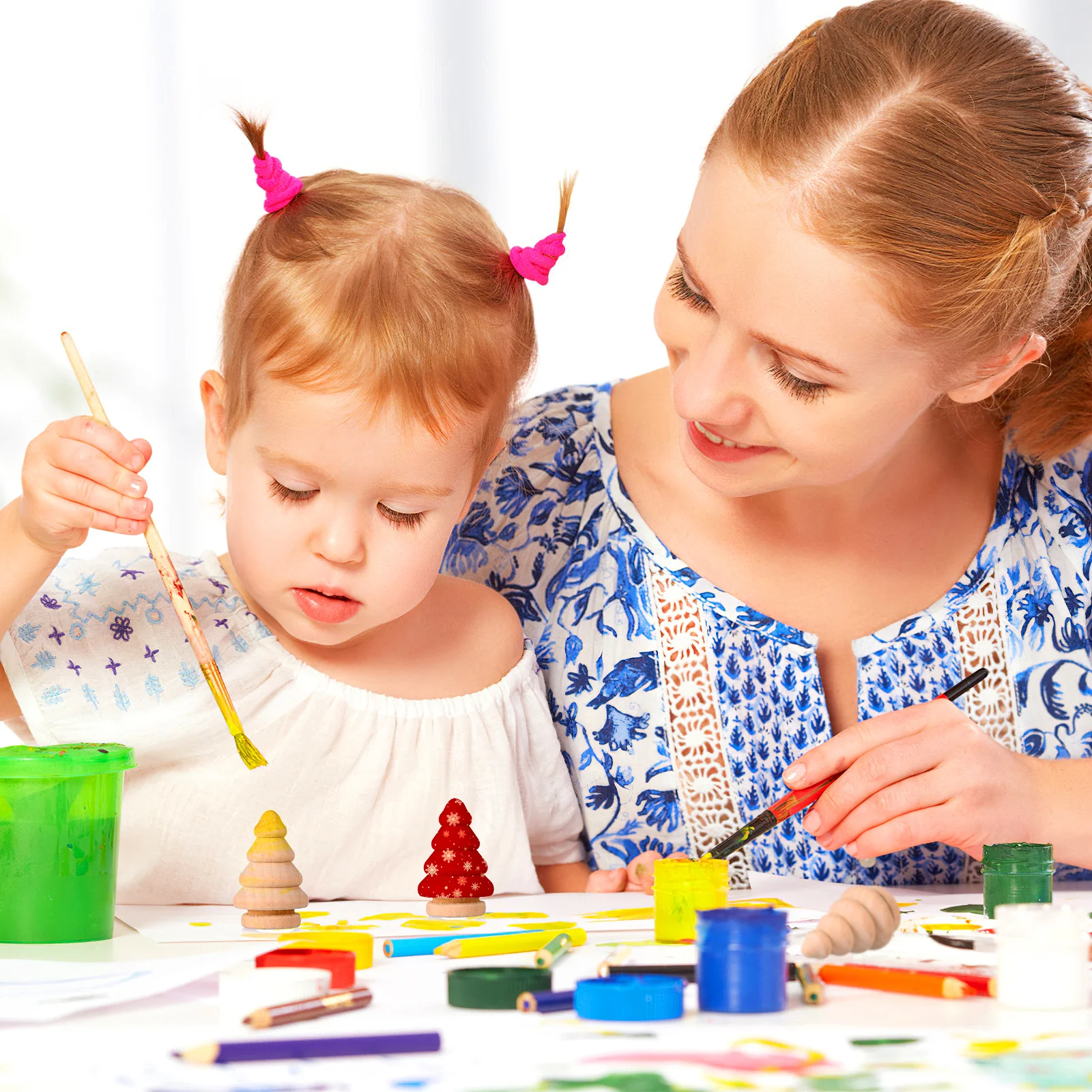 

10pcs Wooden Figurines Diy Decor Blank Craft Kits For Painting Snowman Shape Family Peg Kids Educational Art