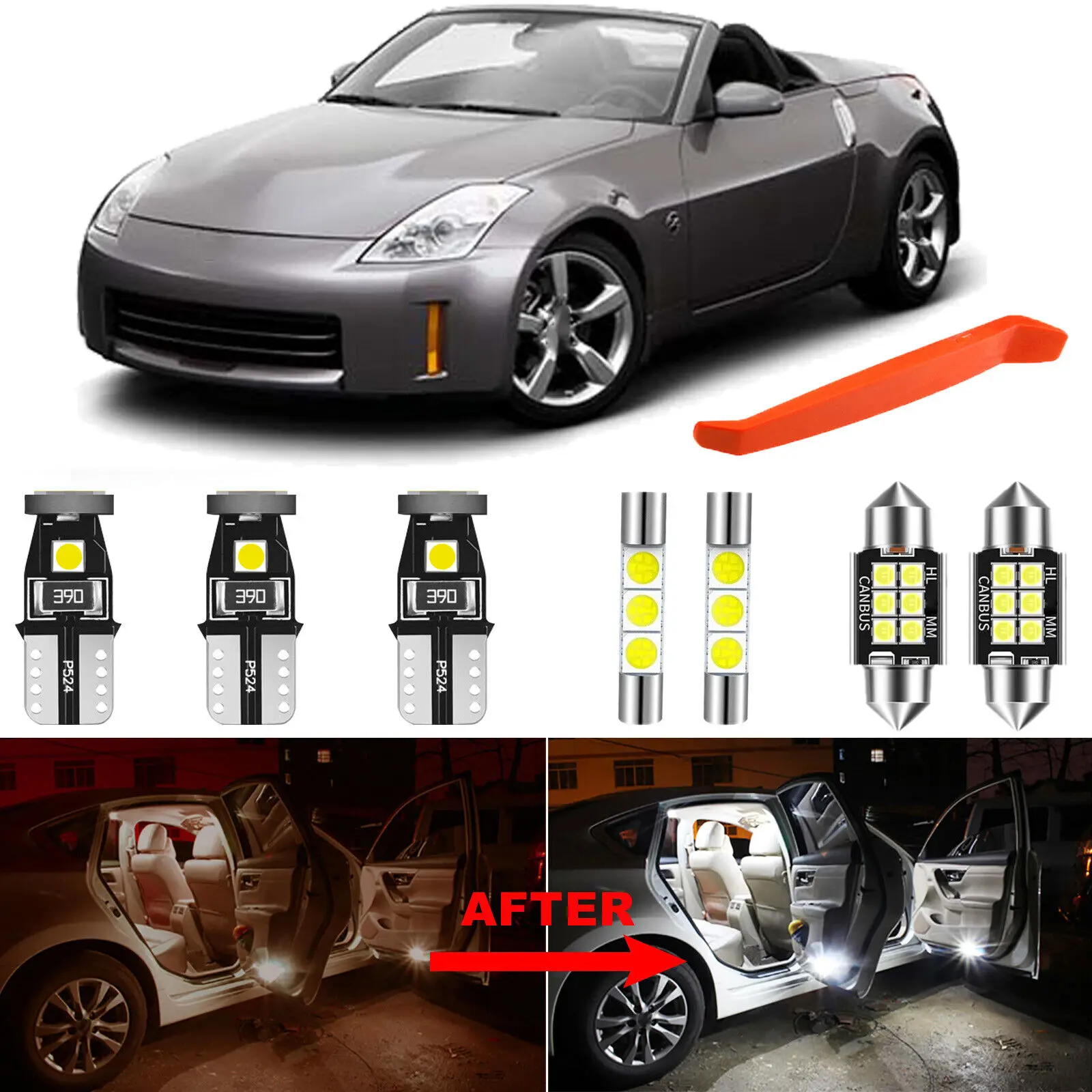 

Winetis 7Pcs 6000K White LED Interior Bulbs + License Plate Lights for 2003-2009 Nissan 350Z + Free Tool