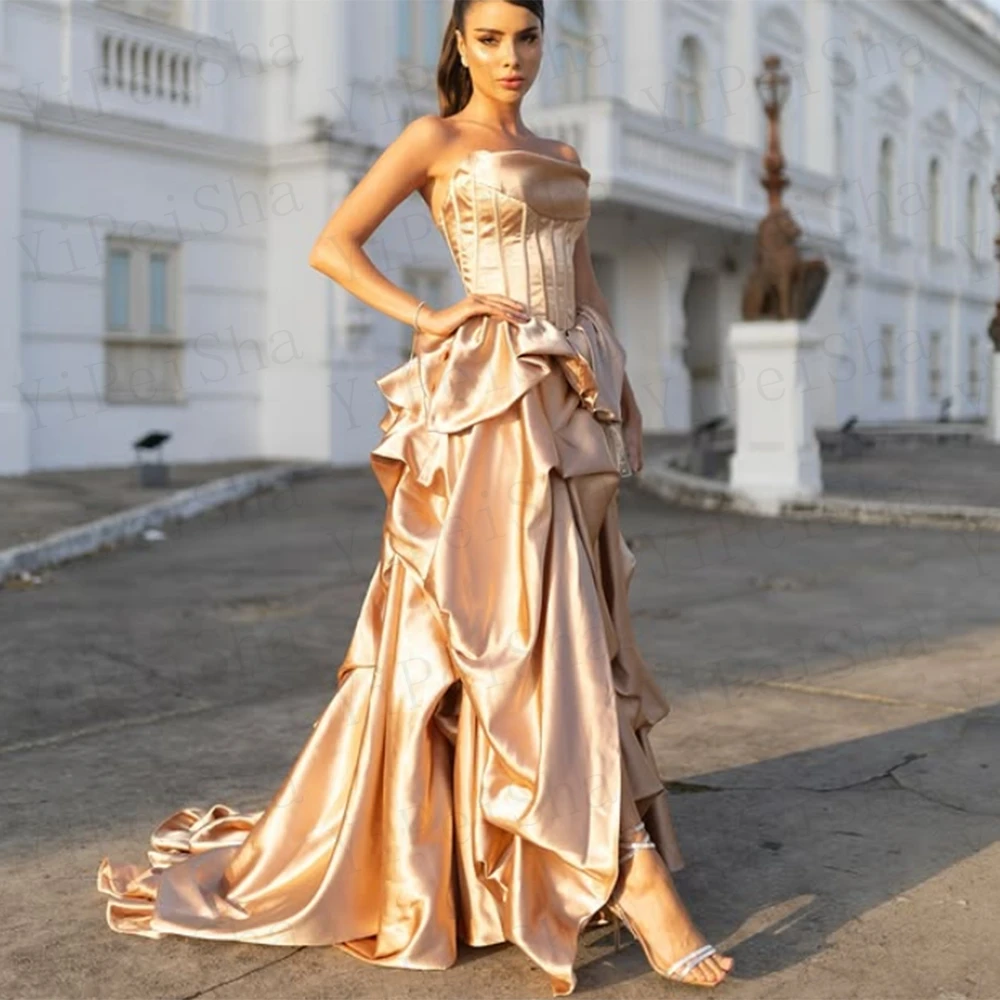

Customized Mermaid Prom Dresses Floor-Length Strapless Sleeveless Evening Gown Simple Fashion Draped Sexy Backless Party Gown