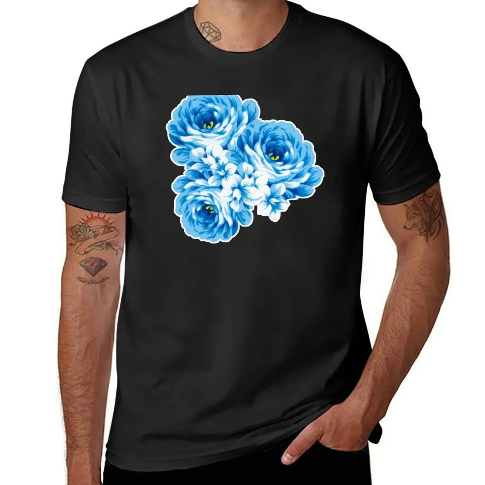 Blue peony T-Shirt vintage clothes Aesthetic clothing rapper graphic tees designer shirts mens white t shirts